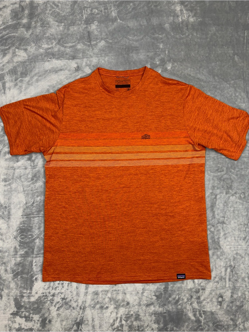 Patagonia Orange Heather lightweight  Short Sleeve Crew with Chest Stripe Detail